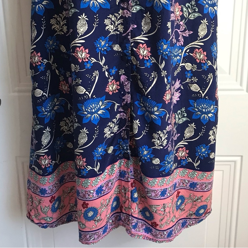 Amazon Women’s XL Multi Blue Floral V-Neck SS Button Up House Midi Dress NWOT - Picture 8 of 16